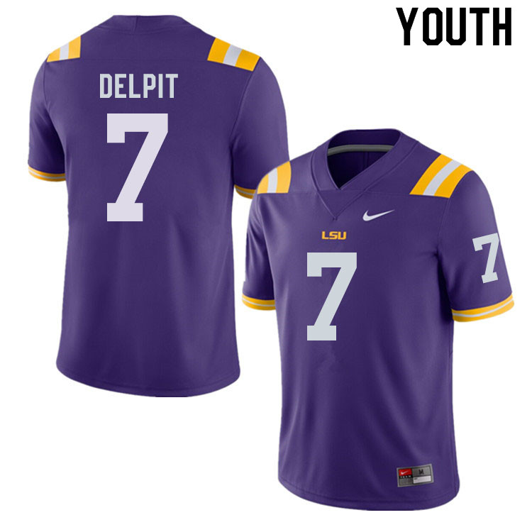 Youth #7 Grant Delpit LSU Tigers College Football Jerseys Sale-Purple